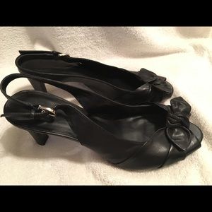 Etienne Aigner Black Leather Slingback Heels